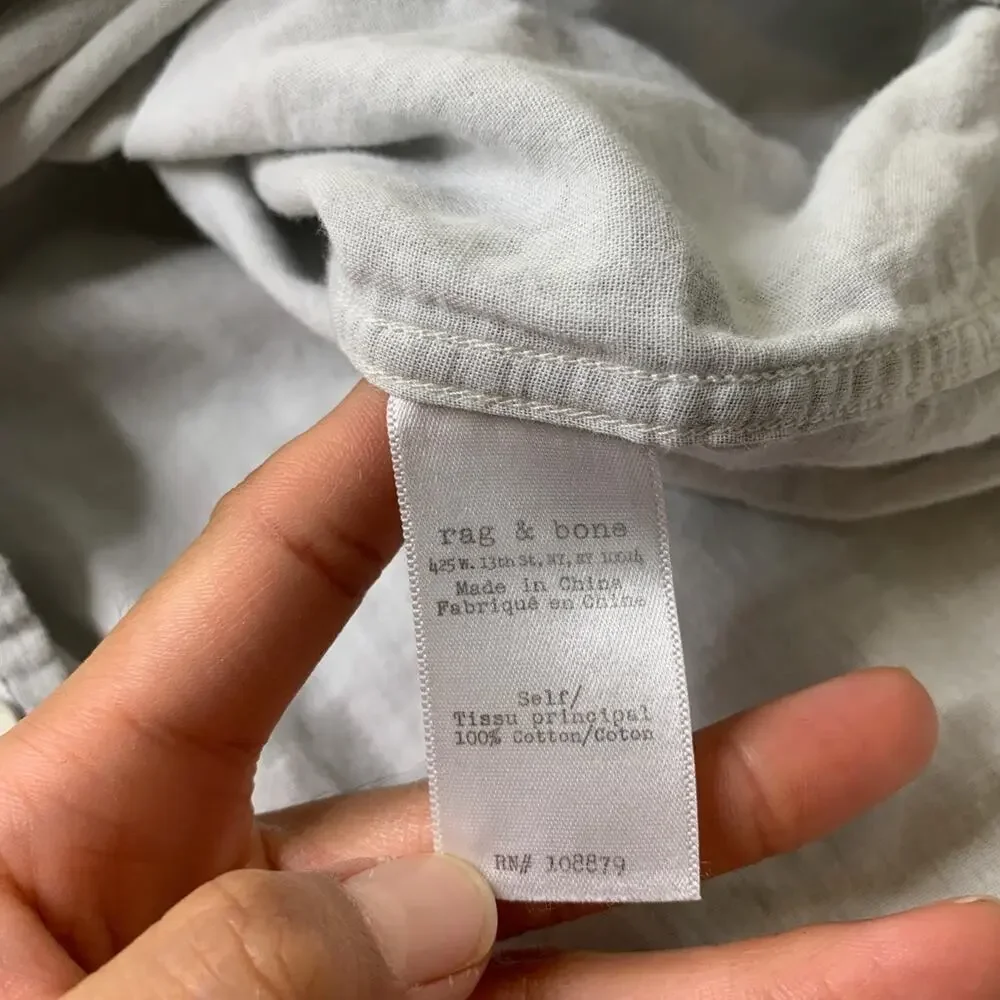 Rag & Bone Shirt Mens Medium Light Grey Cotton Classic Fit Button Up Long Sleeve